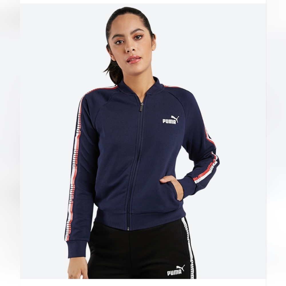 Puma womans tape fz jacket navy size large